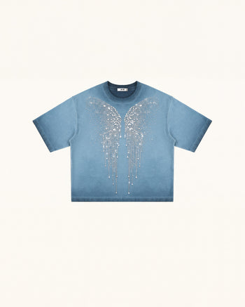 エンジェリック ドリッピング クリスタルウィング Tシャツ - アシッドブルー