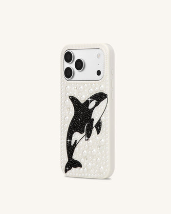 Orca パール装飾 スマホケース - ホワイト