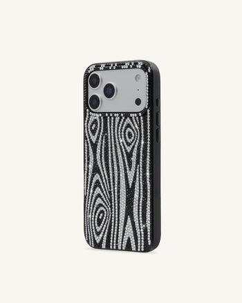 Zebra ラインストーン スマホケース - ブラック
