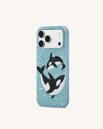 Orca ペア 人工クリスタル スマホケース - ライトブルー