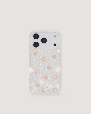 Pearl 装飾付き スマホケース - ホワイト