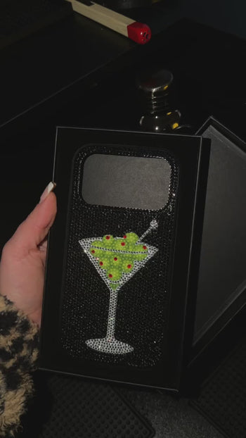 Olive マティーニ 人工クリスタル スマホケース - ブラック