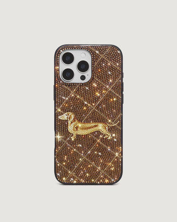 ダックスフント モチーフ 人工クリスタル スマホケース - ブラウン