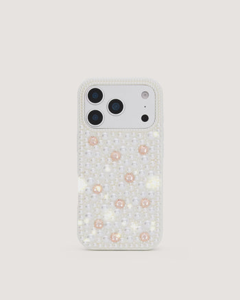 Pearl 装飾付き スマホケース - ホワイト
