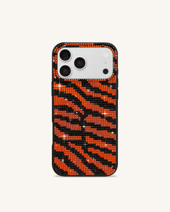 Tiger ストライプ 人工クリスタル スマホケース - ブラック
