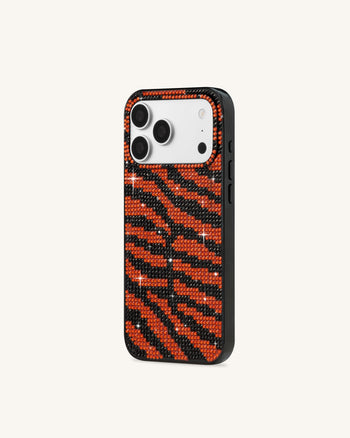 Tiger ストライプ 人工クリスタル スマホケース - ブラック