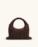 Cora フェイクスエード キルティングハンドルバッグ - ダークブラウン