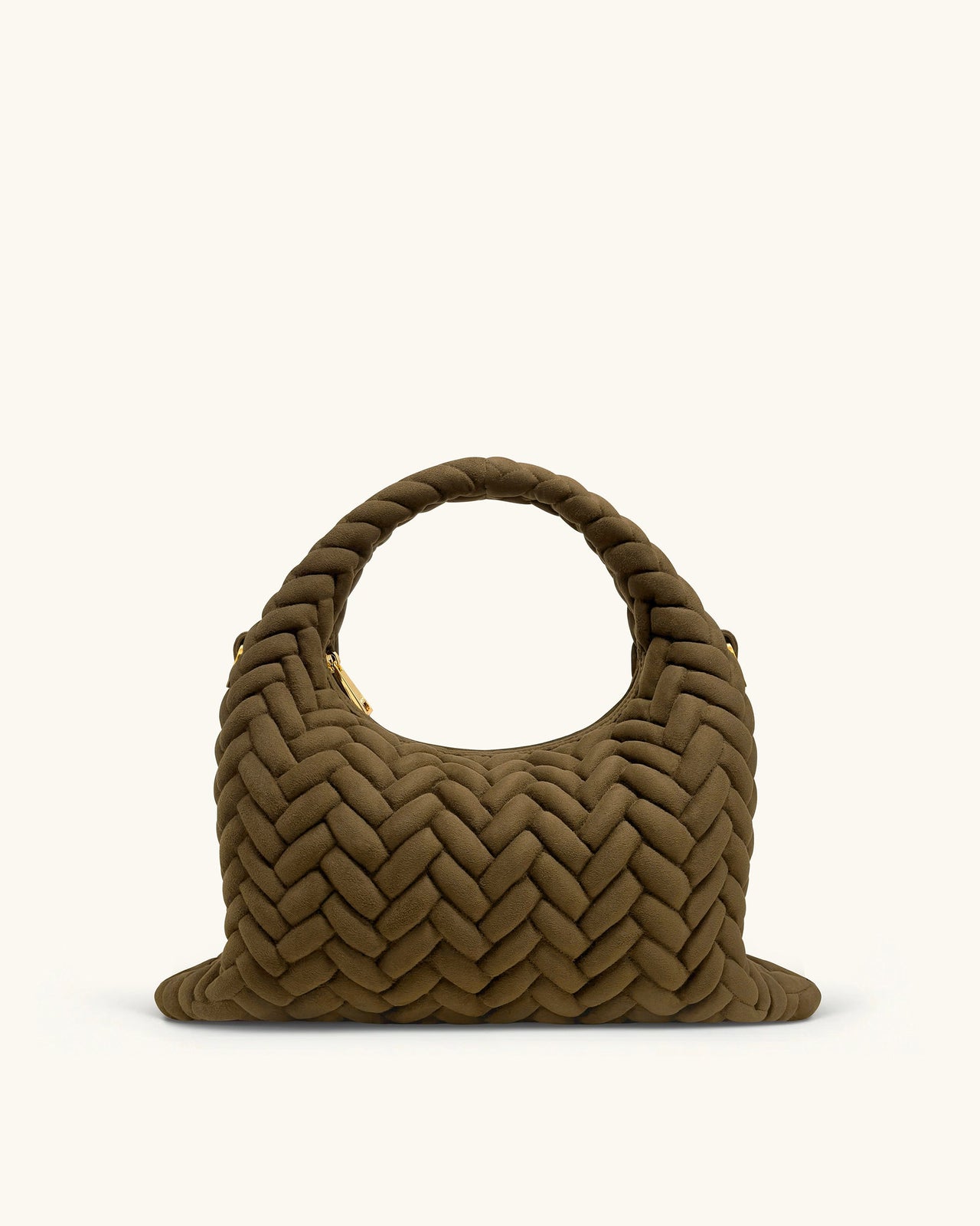 Cora フェイクスエード キルティングハンドルバッグ - オリーブグリーン