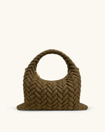 Cora フェイクスエード キルティングハンドルバッグ - オリーブグリーン