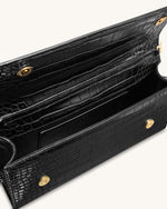 Maya ヒョウ型金具ハンドル トップハンドルバッグ - ブラック クロコ