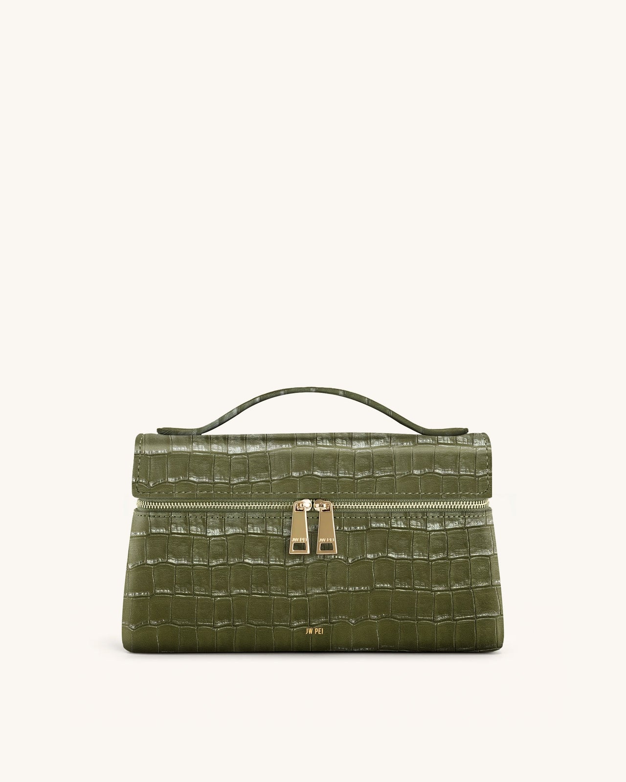 Thea クロコ型押しトップハンドルバッグ - オリーブグリーン