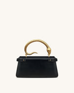 Elena スネークハンドル トップハンドルバッグ - ブラック