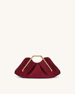 Lila 人工クリスタル メタルフレーム クラッチバッグ - レッド