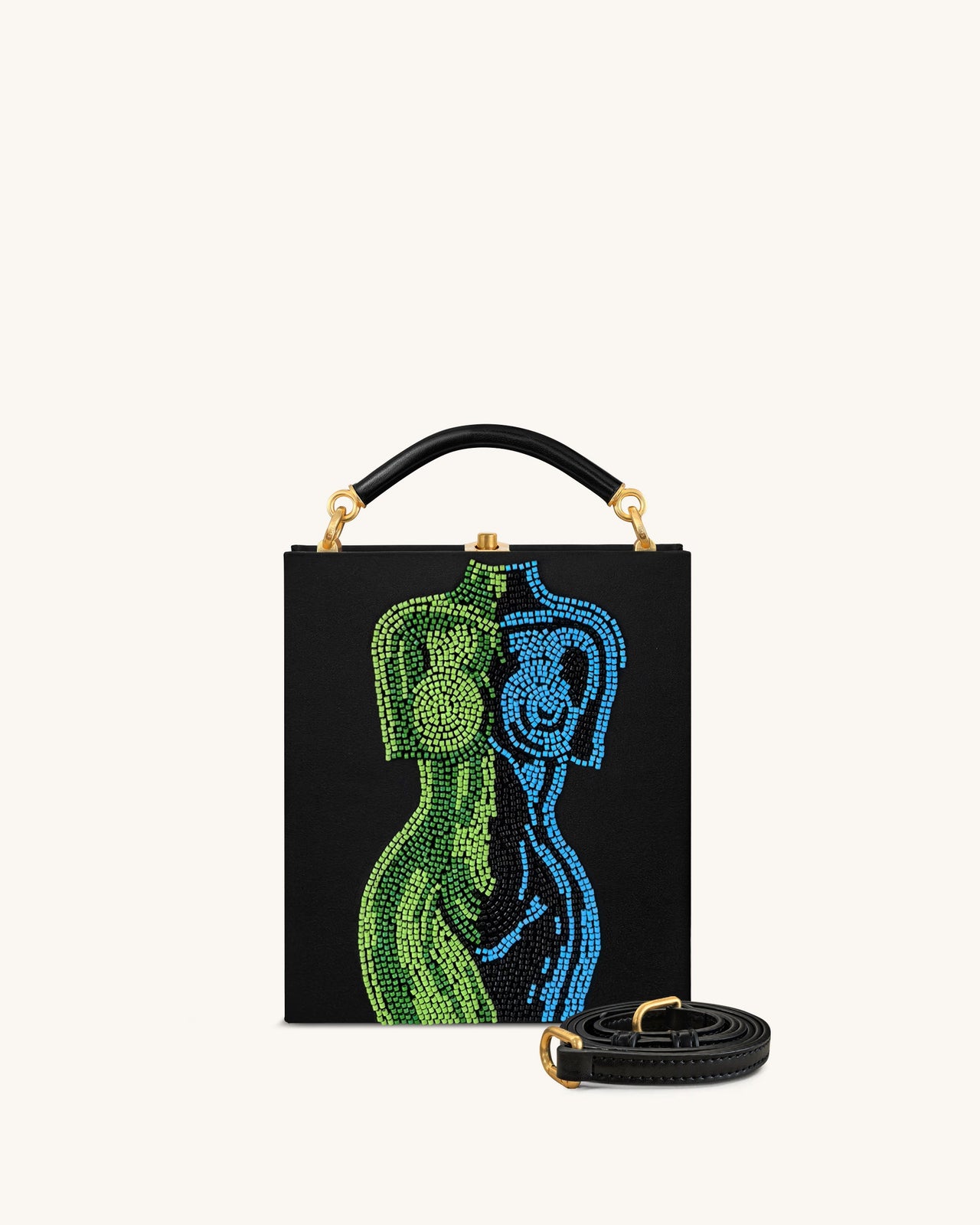 Elle カラフルビーズ ブック トップハンドルバッグ - ブラック