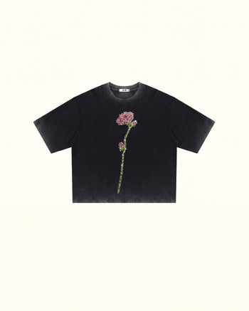 エンチャンテッド ラインストーンローズ Tシャツ - フェイデッドブラック