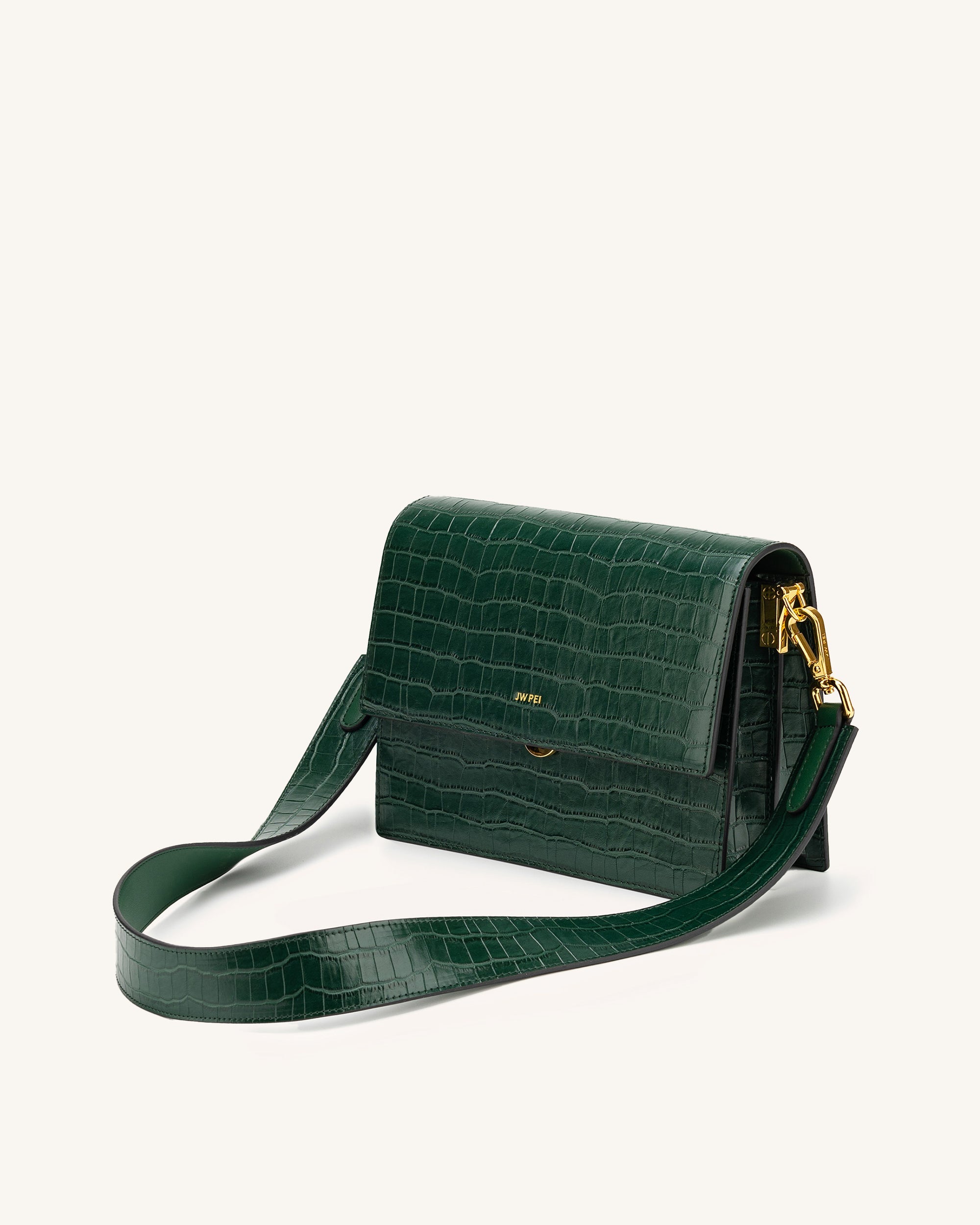 Fashion Mini Flap Bag & Purses - Dark Green Croc Embossed - Friday 