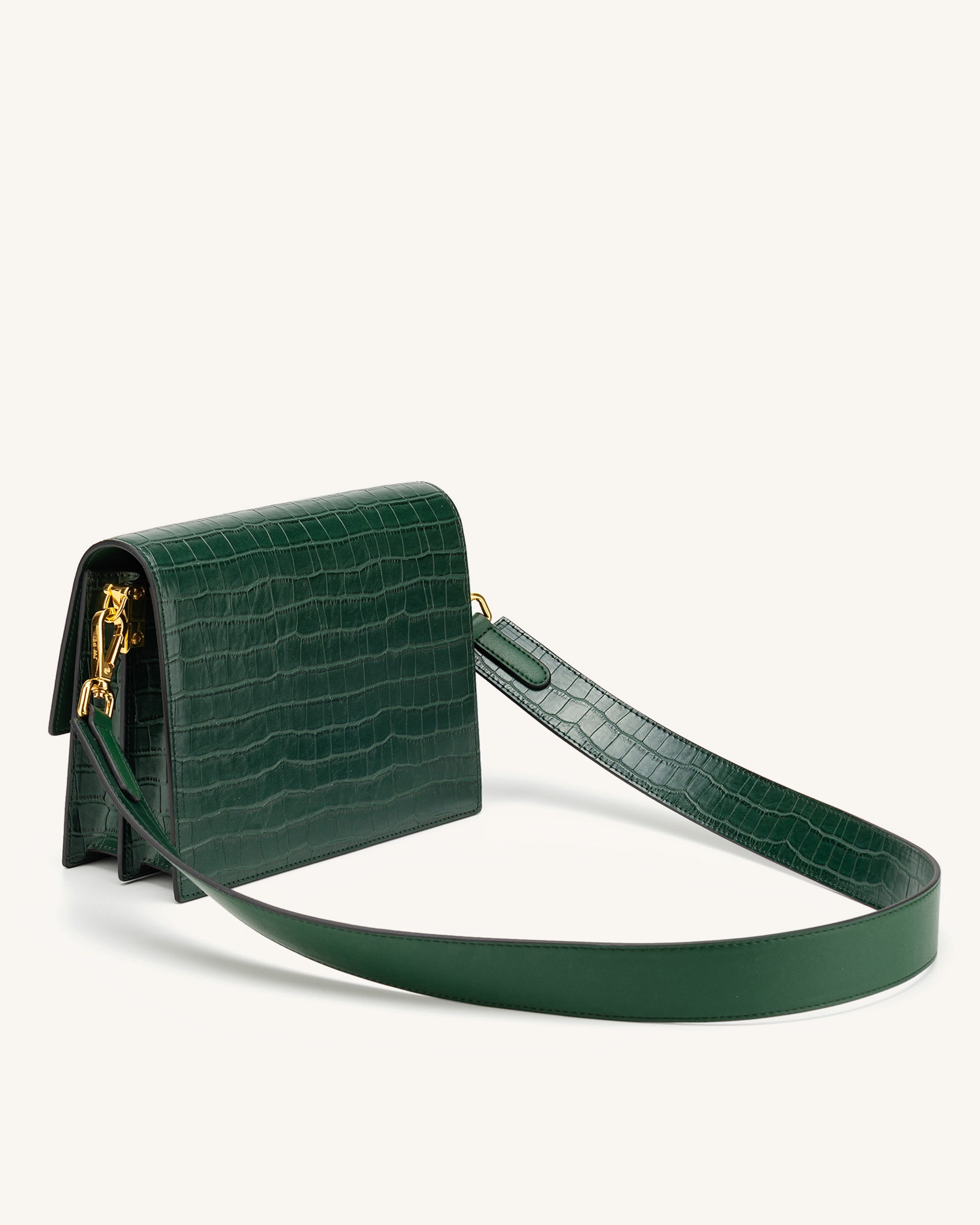 Fashion Mini Flap Bag & Purses - Dark Green Croc Embossed - Friday