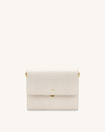 Mini Flap ミニショルダーバッグ -アイボリーホワイト トカゲ型押し