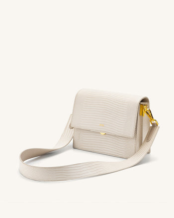 Mini Flap ミニショルダーバッグ -アイボリーホワイト トカゲ型押し