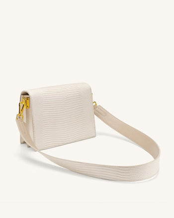 Mini Flap ミニショルダーバッグ -アイボリーホワイト トカゲ型押し