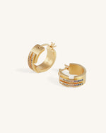 フープ ピアス - 18金メッキ & マルチカラージルコン