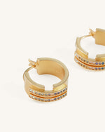 フープ ピアス - 18金メッキ & マルチカラージルコン