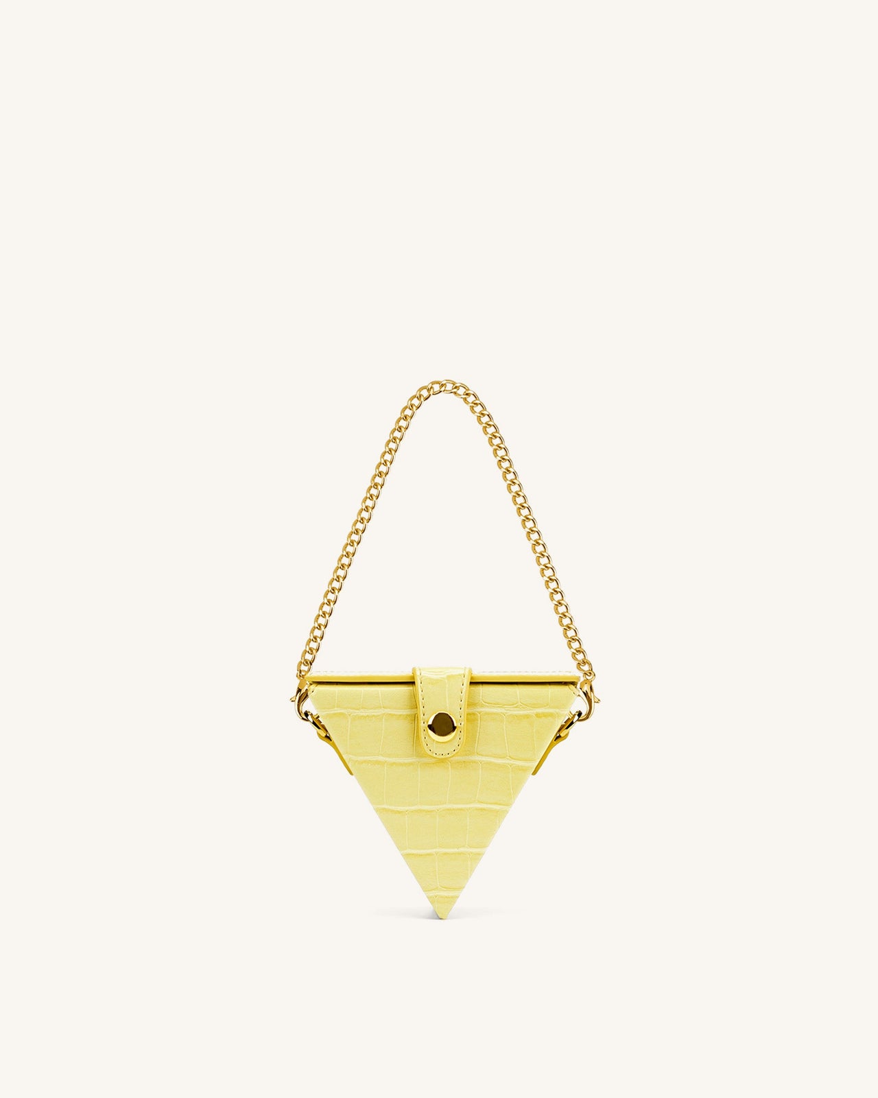 三角形ミニボックスバッグ-薄黄色 クロコ型押し