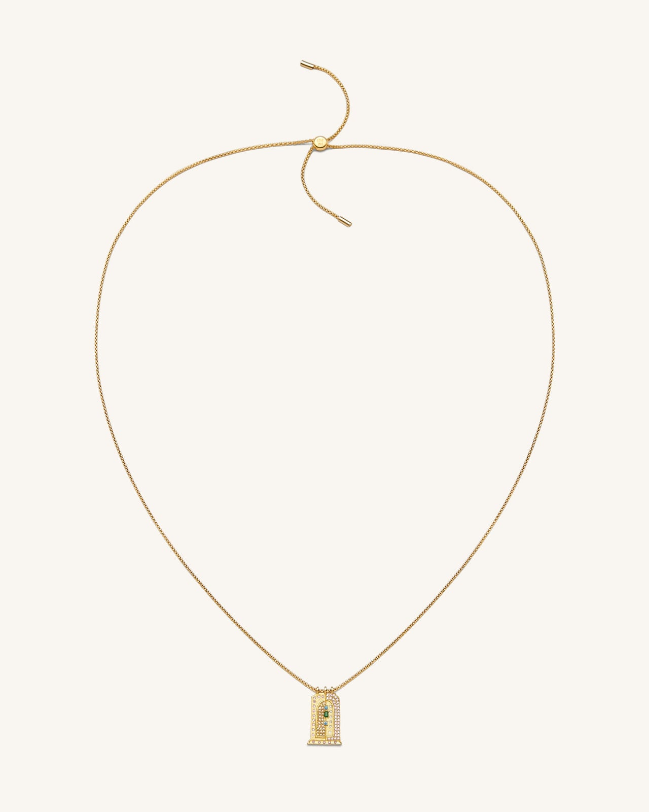 半円形スモールアーチペンダントネックレス - 18金メッキ & マルチカラージルコン