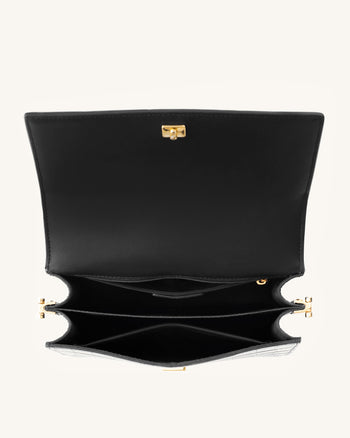 Mini Flap ミニショルダーバッグ-ブラック クロコ型押し