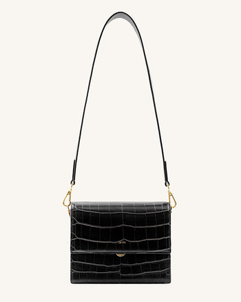 Mini Flap ミニショルダーバッグ-ブラック クロコ型押し