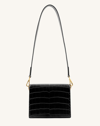 Mini Flap ミニショルダーバッグ-ブラック クロコ型押し