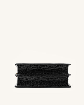 Mini Flap ミニショルダーバッグ-ブラック クロコ型押し