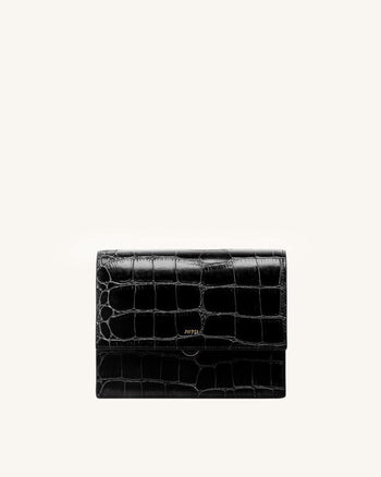 Mini Flap ミニショルダーバッグ-ブラック クロコ型押し
